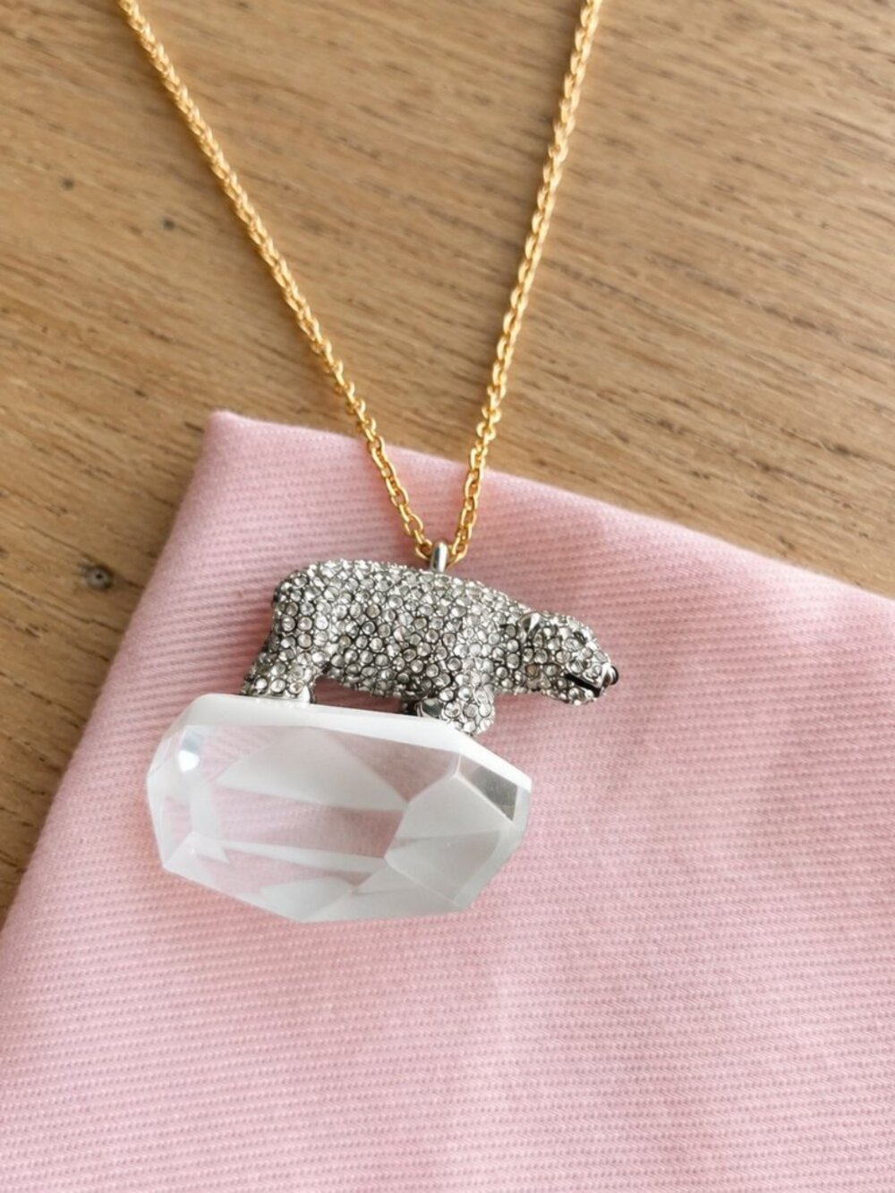 Kate Spade Cold Comforts Polar Bear Long Necklace Silver Pendant Crystal